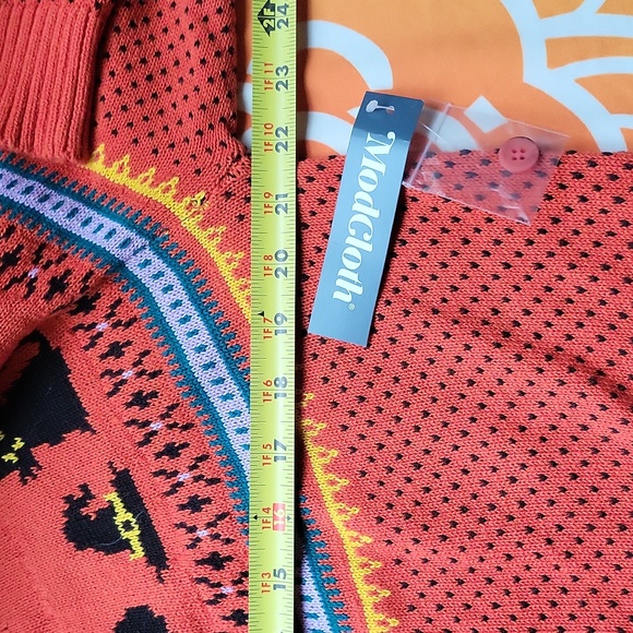 NWT 🐈‍⬛ Witchy cat fair isle cardigan - halloween orange - Picture 10 of 12